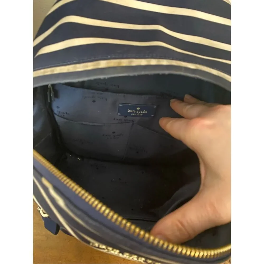 Kate Spade Chelsea navy blue white striped backpack purse medium nylon